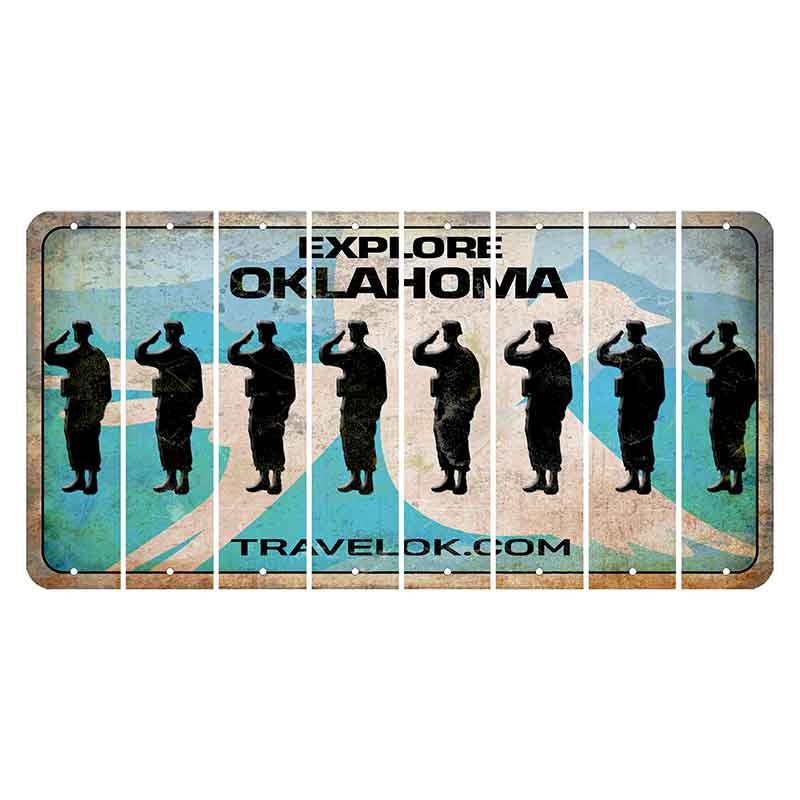 Oklahoma Scissor-Tailed Flycatcher Cut License Plate Strips (Set of 8) Soldier - Saluting