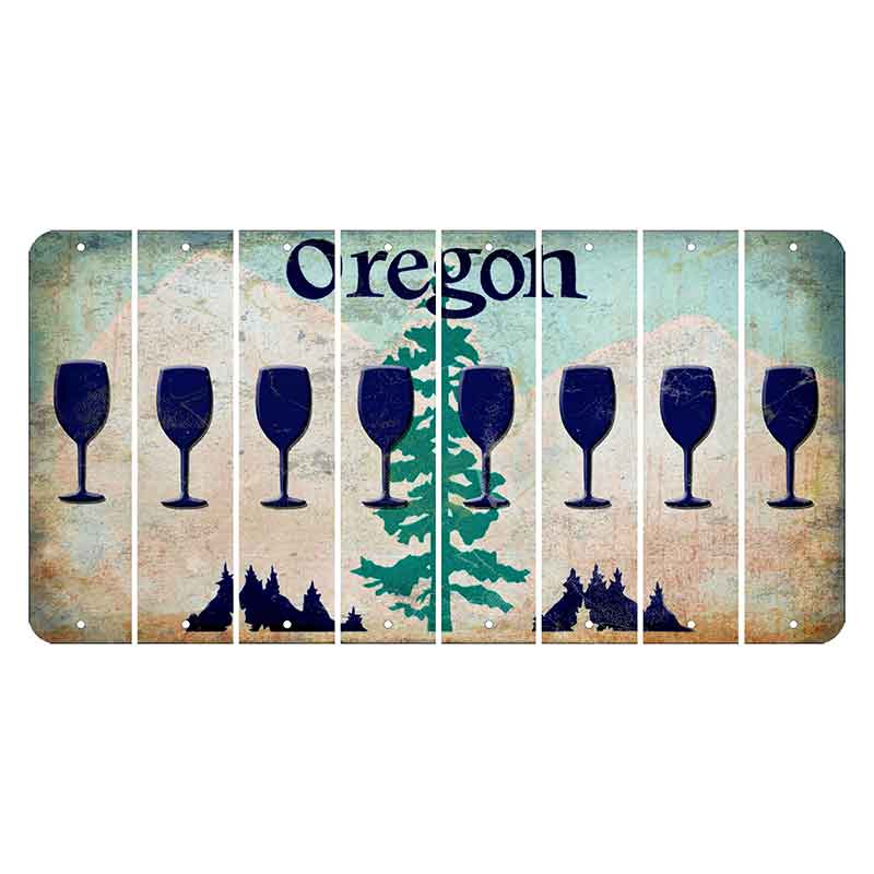 Oregon Douglas Fir Cut License Plate Strips (Set of 8) Wine Glass