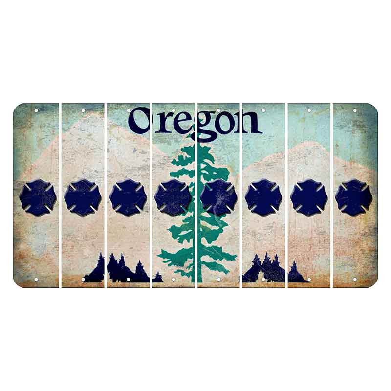 Oregon Douglas Fir Cut License Plate Strips (Set of 8) Fire Badge