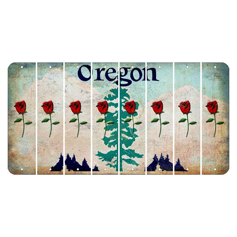 Oregon Douglas Fir Cut License Plate Strips (Set of 8) Red Rose