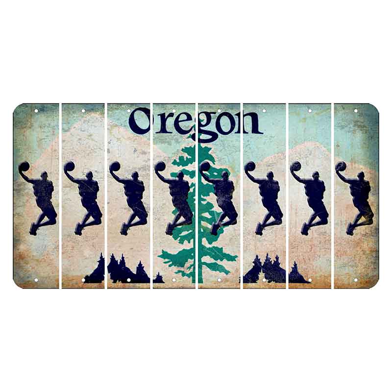 Oregon Douglas Fir Cut License Plate Strips (Set of 8) Basketball Player