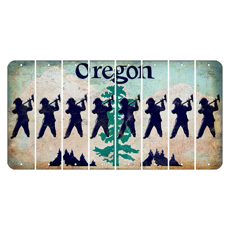 Oregon Douglas Fir Cut License Plate Strips (Set of 8) Fireman with Axe