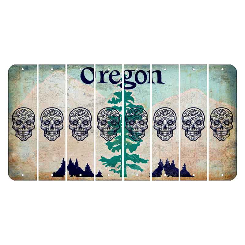 Oregon Douglas Fir Cut License Plate Strips (Set of 8) Sugar Skull