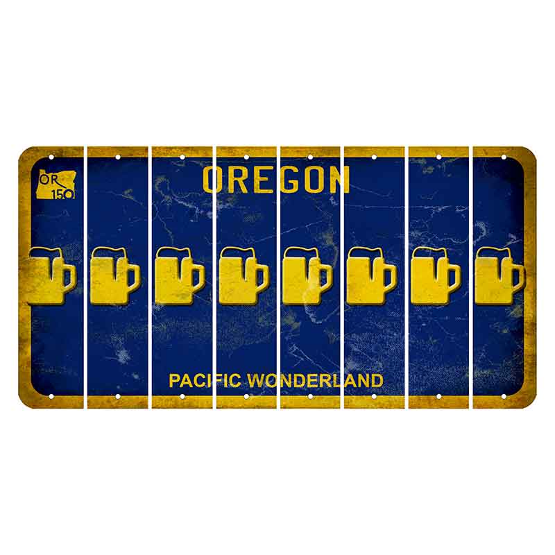 Oregon Pacific Wonderland Cut License Plate Strips (Set of 8) Beer Mug