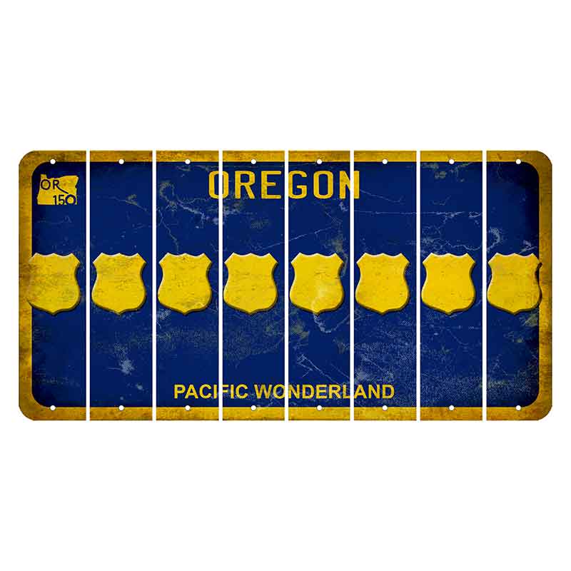 Oregon Pacific Wonderland Cut License Plate Strips (Set of 8) Police Badge