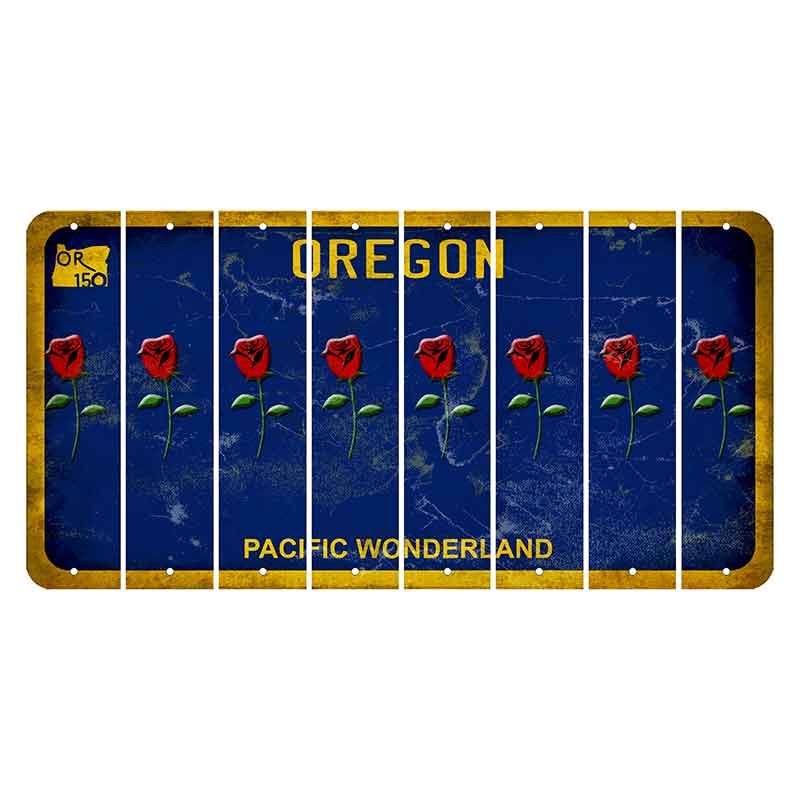 Oregon Pacific Wonderland Cut License Plate Strips (Set of 8) Red Rose