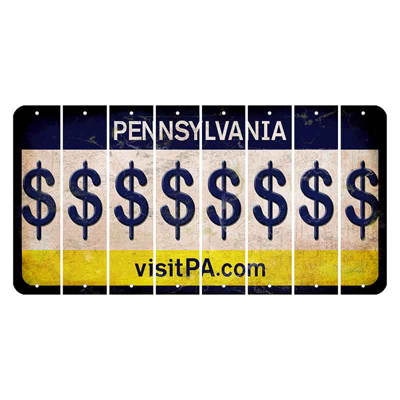 Pennsylvania vistiPA Cut License Plate Strips (Set of 8) Dollar Sign