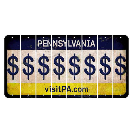 Pennsylvania vistiPA Cut License Plate Strips (Set of 8) Dollar Sign