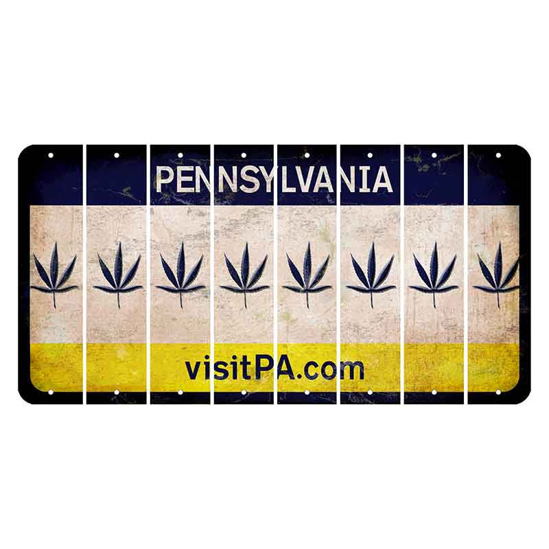 Pennsylvania vistiPA Cut License Plate Strips (Set of 8) Pot Leaf