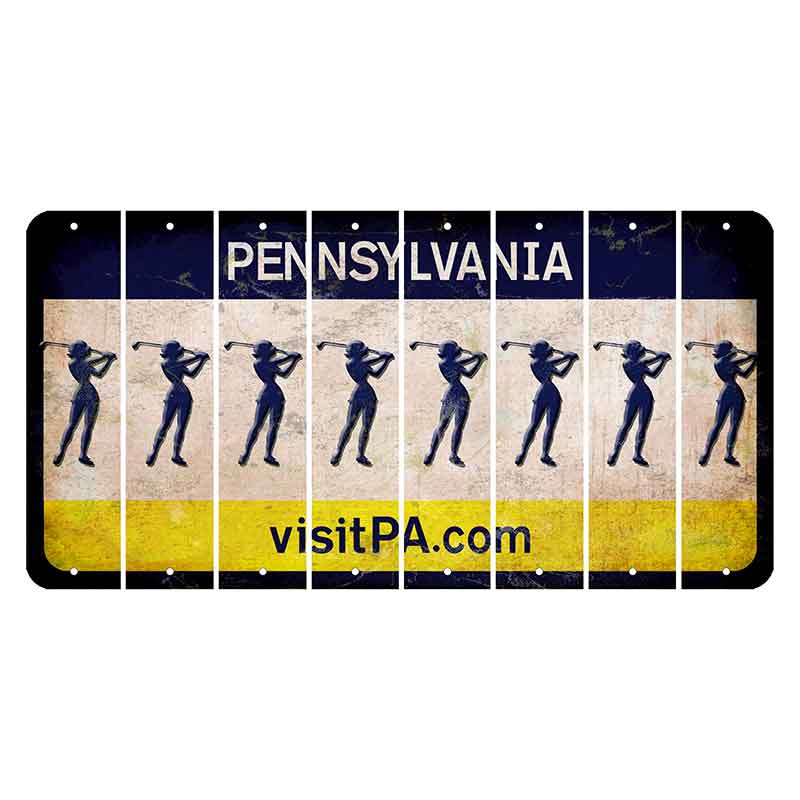 Pennsylvania vistiPA Cut License Plate Strips (Set of 8) Female Golfer