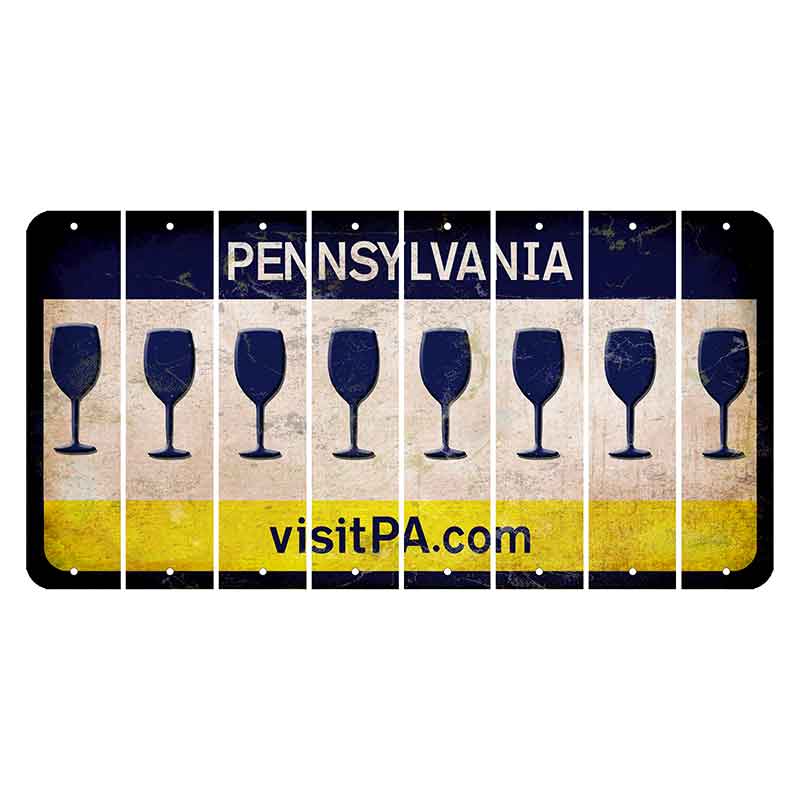 Pennsylvania vistiPA Cut License Plate Strips (Set of 8) Wine Glass