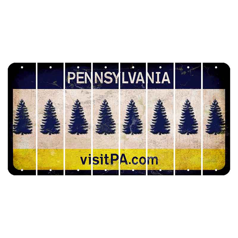 Pennsylvania vistiPA Cut License Plate Strips (Set of 8) Pine Tree