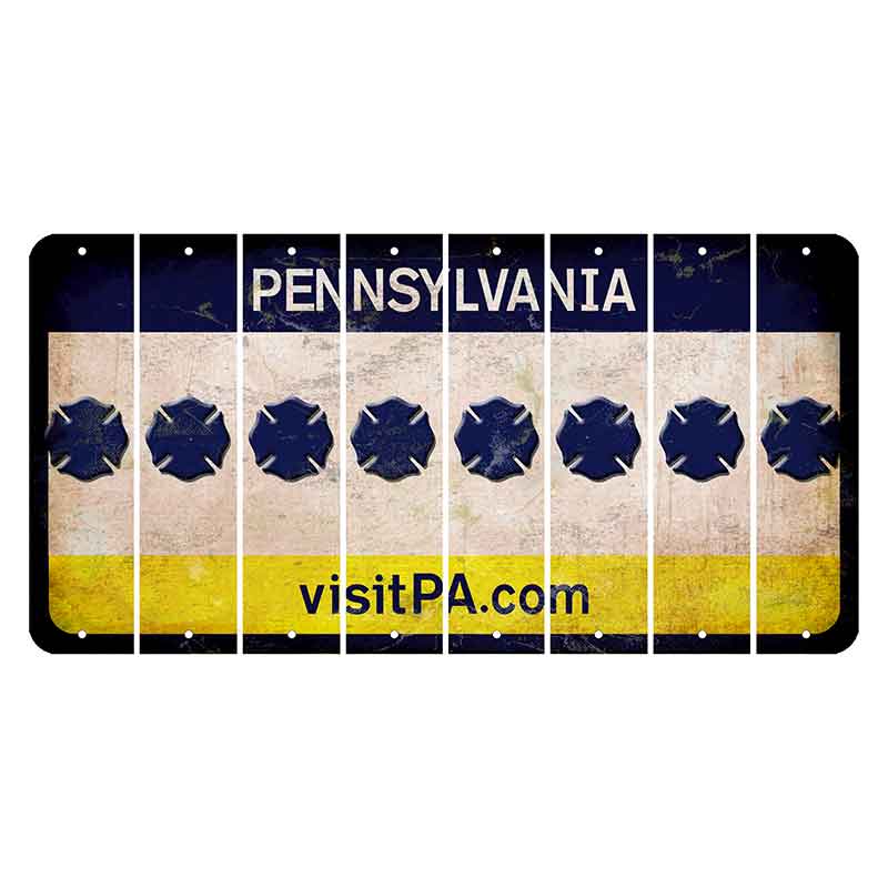 Pennsylvania vistiPA Cut License Plate Strips (Set of 8) Fire Badge