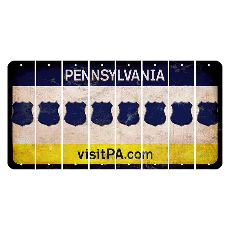 Pennsylvania vistiPA Cut License Plate Strips (Set of 8) Police Badge