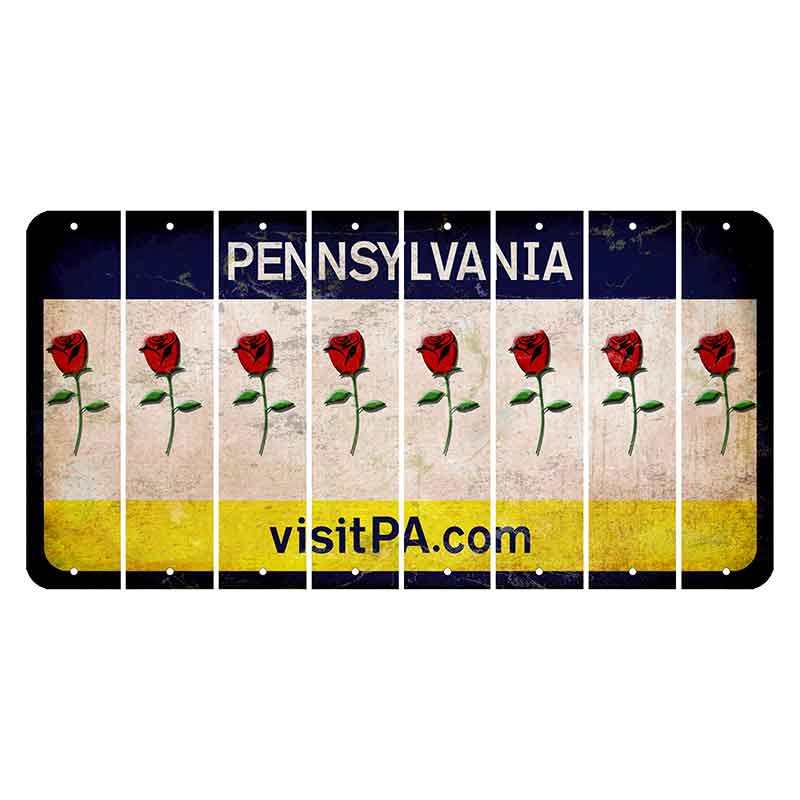 Pennsylvania vistiPA Cut License Plate Strips (Set of 8) Red Rose