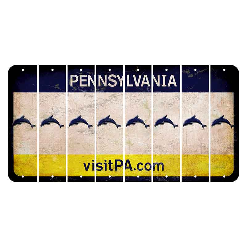 Pennsylvania vistiPA Cut License Plate Strips (Set of 8) Dolphin