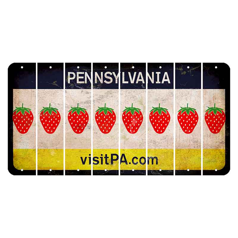 Pennsylvania vistiPA Cut License Plate Strips (Set of 8) Strawberry