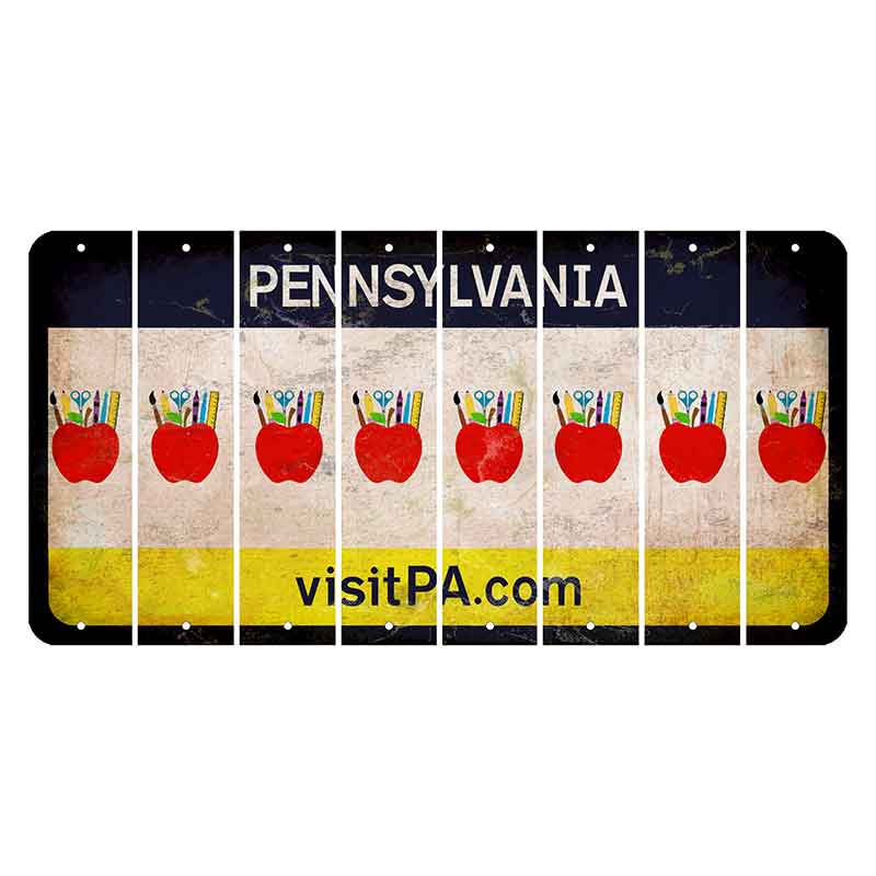 Pennsylvania vistiPA Cut License Plate Strips (Set of 8) Teacher Apple