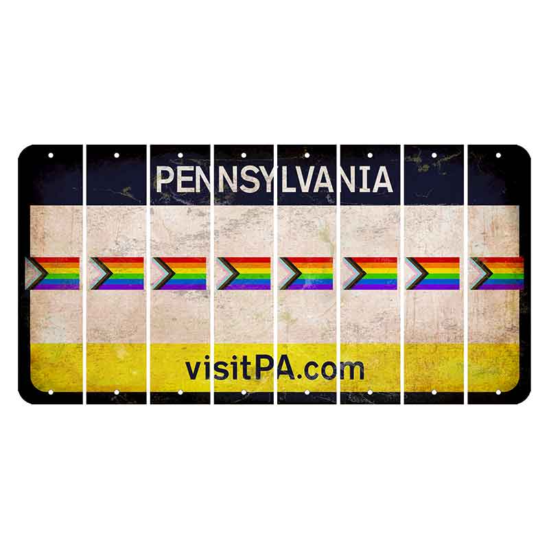 Pennsylvania vistiPA Cut License Plate Strips (Set of 8) LGBTQ Flag