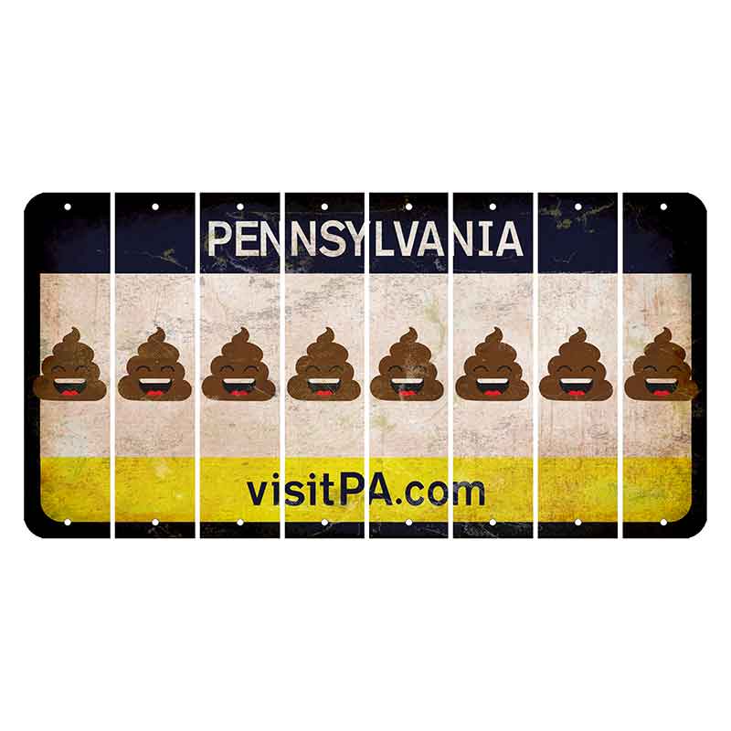 Pennsylvania vistiPA Cut License Plate Strips (Set of 8) Emoji - Poop