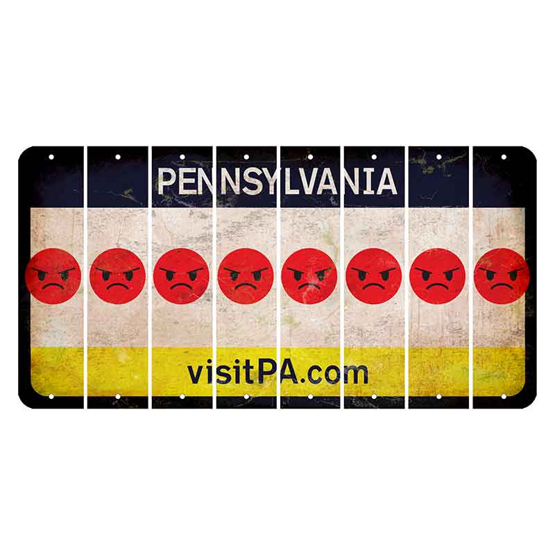 Pennsylvania vistiPA Cut License Plate Strips (Set of 8) Emoji - Angry