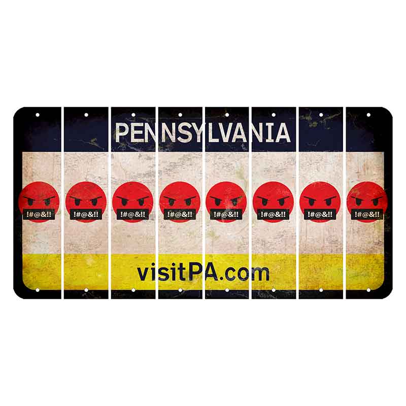 Pennsylvania vistiPA Cut License Plate Strips (Set of 8) Emoji - Pissed