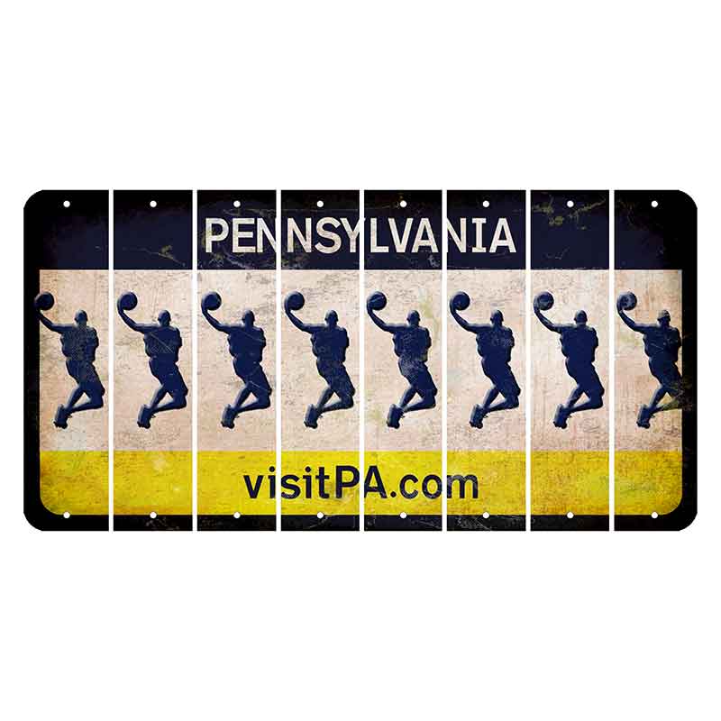 Pennsylvania vistiPA Cut License Plate Strips (Set of 8) Basketball Player