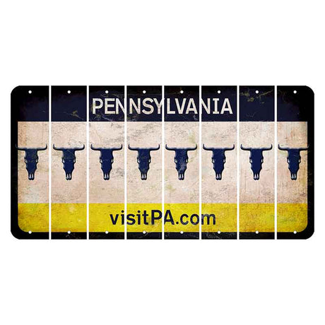 Pennsylvania vistiPA Cut License Plate Strips (Set of 8) Cow Skull