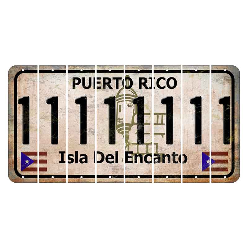 Puerto Rico White Isla Del Encanto Cut License Plate Strips (Set of 8) 1