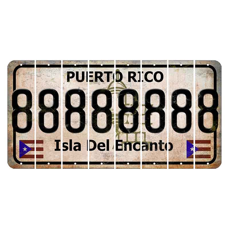 Puerto Rico White Isla Del Encanto Cut License Plate Strips (Set of 8) 8