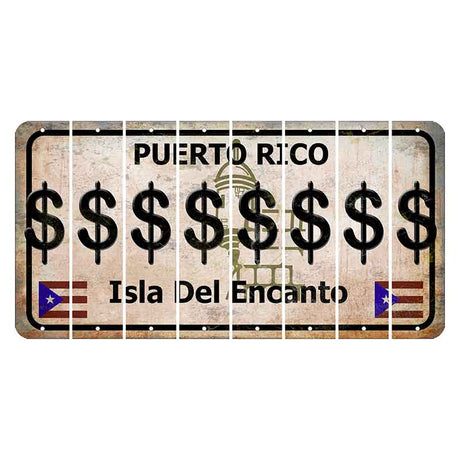 Puerto Rico White Isla Del Encanto Cut License Plate Strips (Set of 8) Dollar Sign