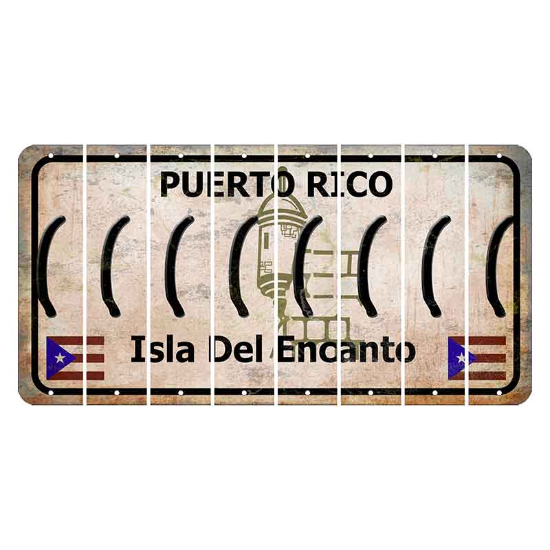 Puerto Rico White Isla Del Encanto Cut License Plate Strips (Set of 8) Parenthesis - Left