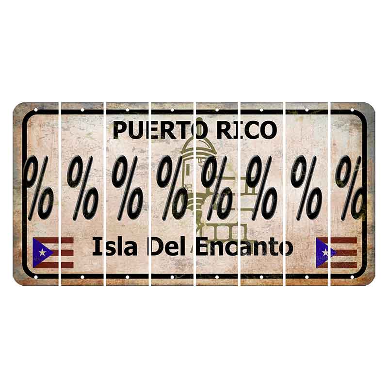 Puerto Rico White Isla Del Encanto Cut License Plate Strips (Set of 8) Percent Sign