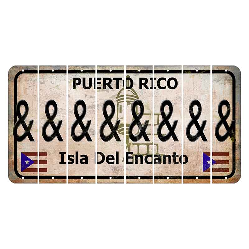 Puerto Rico White Isla Del Encanto Cut License Plate Strips (Set of 8) And Sign