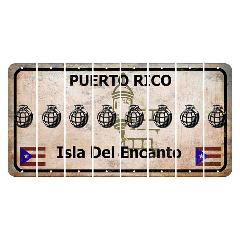 Puerto Rico White Isla Del Encanto Cut License Plate Strips (Set of 8) Grenade