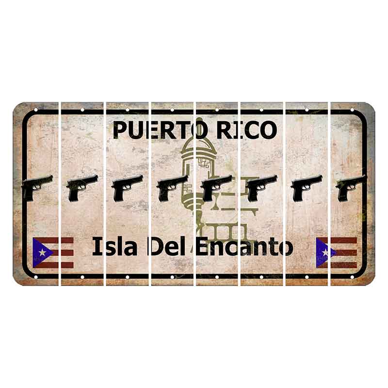 Puerto Rico White Isla Del Encanto Cut License Plate Strips (Set of 8) Handgun