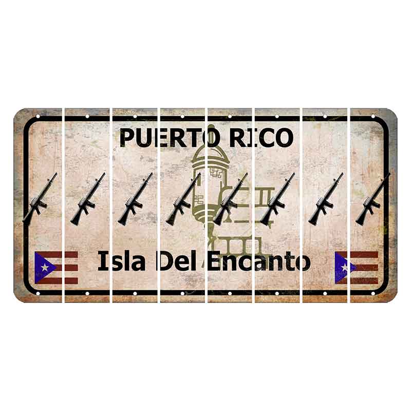 Puerto Rico White Isla Del Encanto Cut License Plate Strips (Set of 8) Rifle