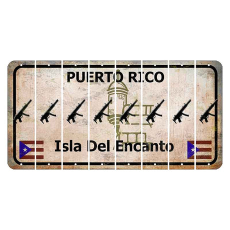 Puerto Rico White Isla Del Encanto Cut License Plate Strips (Set of 8) Submachine Gun