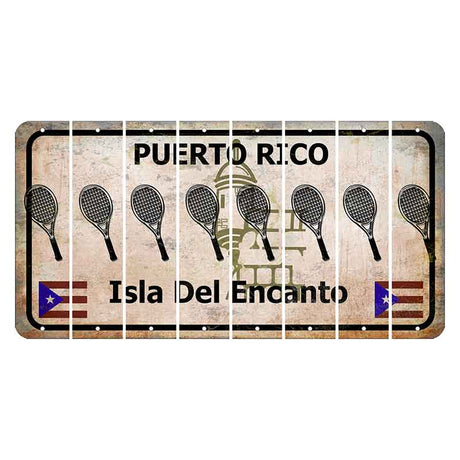 Puerto Rico White Isla Del Encanto Cut License Plate Strips (Set of 8) Tennis Racket