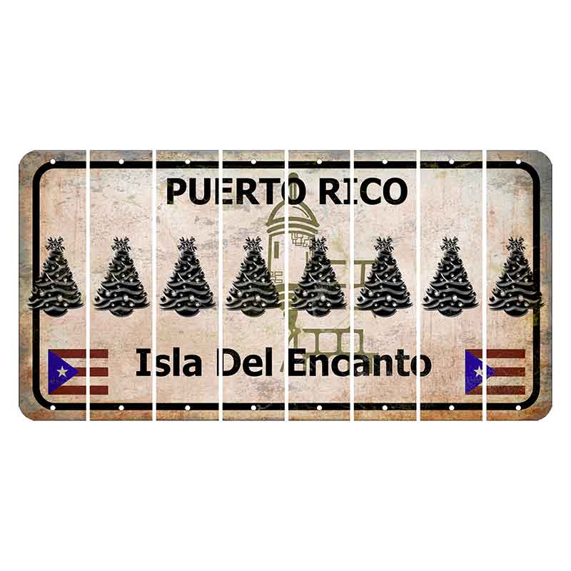 Puerto Rico White Isla Del Encanto Cut License Plate Strips (Set of 8) Christmas Tree