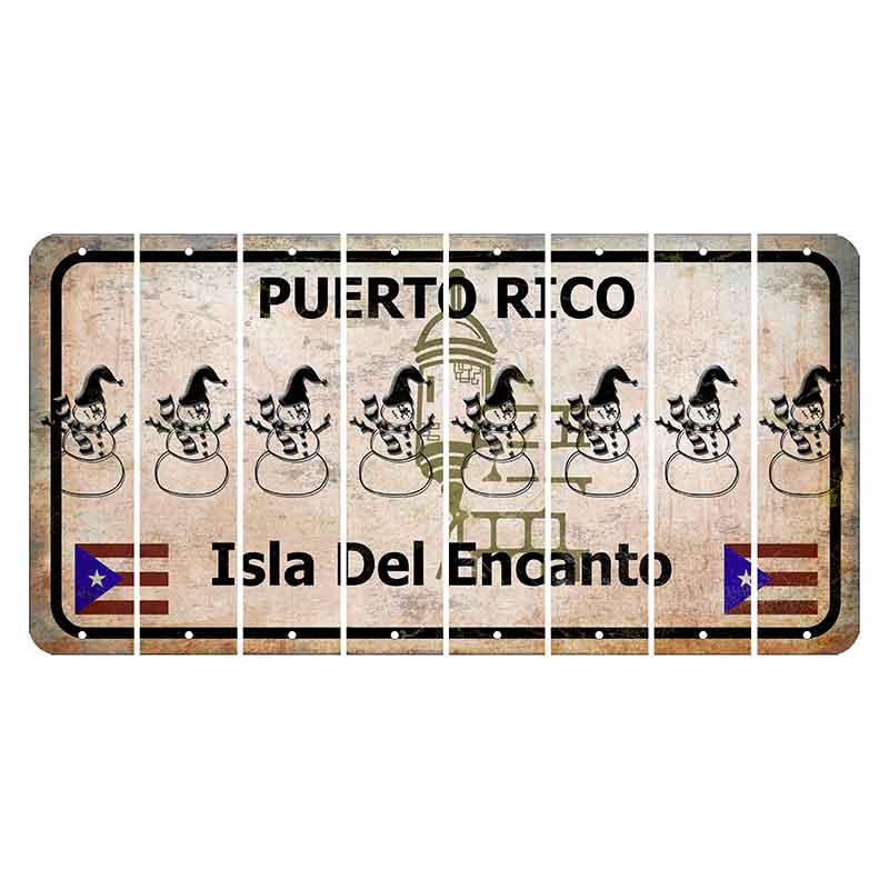 Puerto Rico White Isla Del Encanto Cut License Plate Strips (Set of 8) Snowman