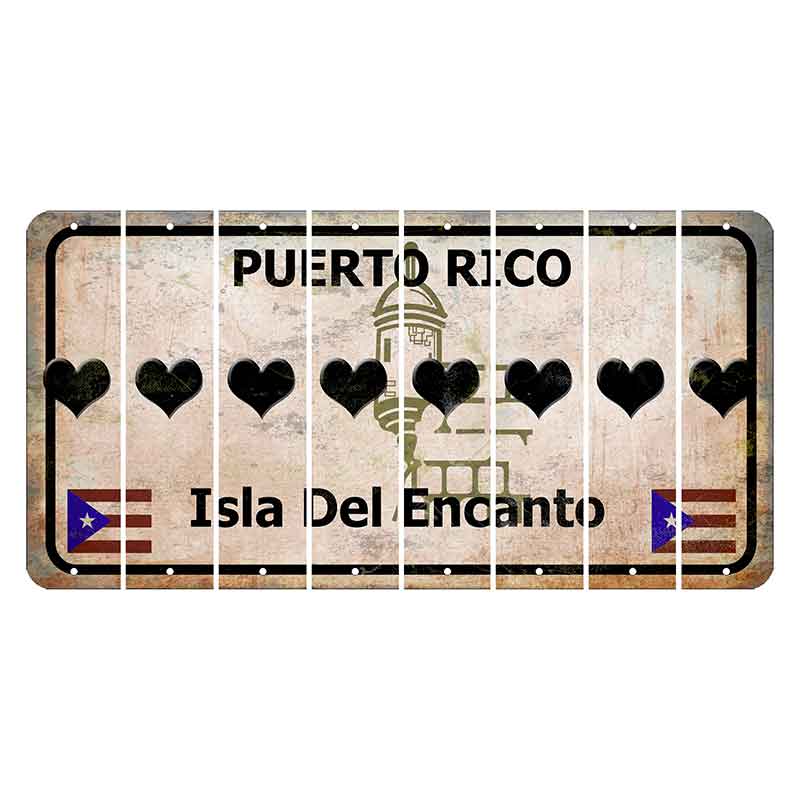 Puerto Rico White Isla Del Encanto Cut License Plate Strips (Set of 8) Heart