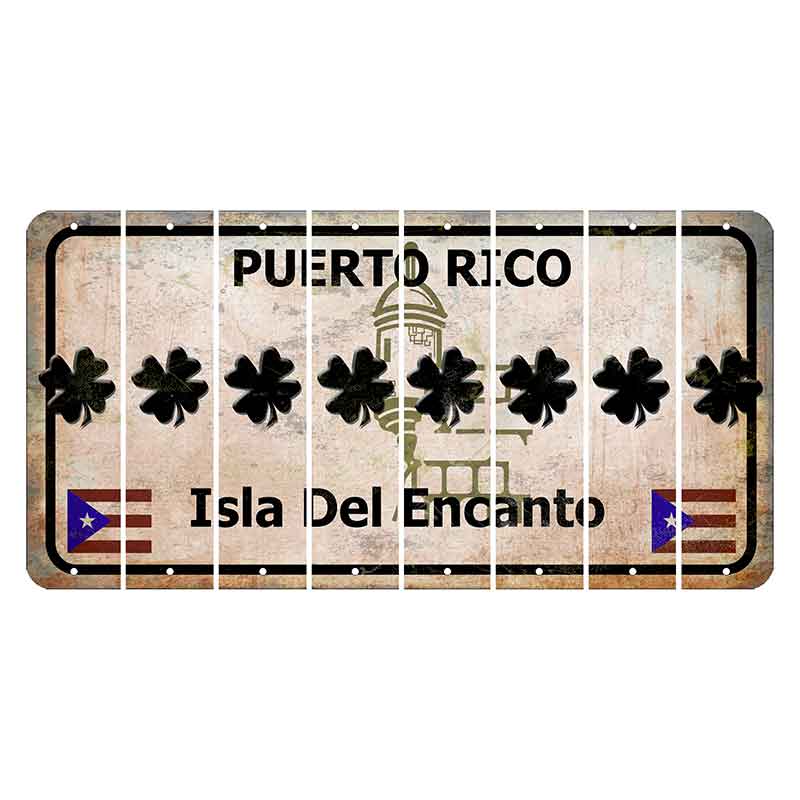 Puerto Rico White Isla Del Encanto Cut License Plate Strips (Set of 8) Shamrock