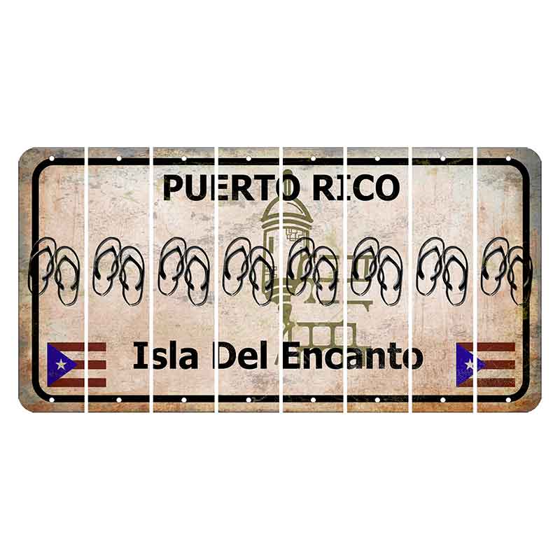 Puerto Rico White Isla Del Encanto Cut License Plate Strips (Set of 8) Flip Flops