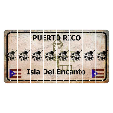 Puerto Rico White Isla Del Encanto Cut License Plate Strips (Set of 8) Ladybug