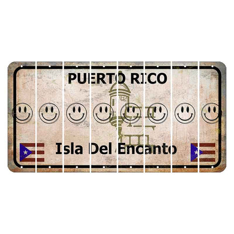 Puerto Rico White Isla Del Encanto Cut License Plate Strips (Set of 8) Smiley Face