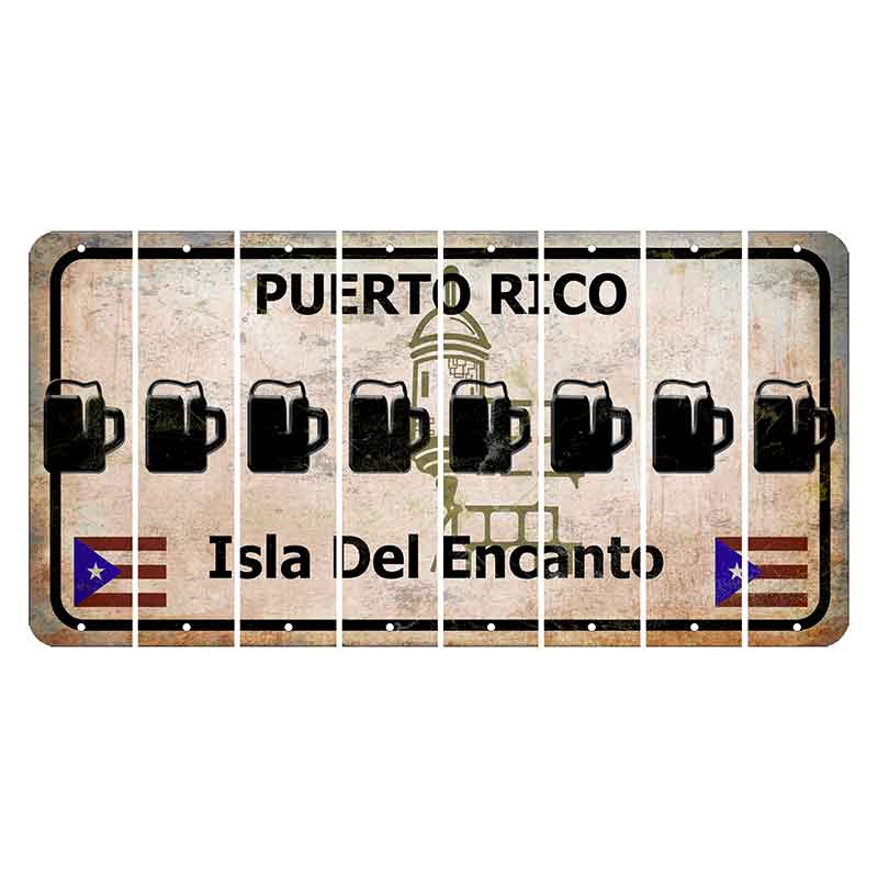 Puerto Rico White Isla Del Encanto Cut License Plate Strips (Set of 8) Beer Mug