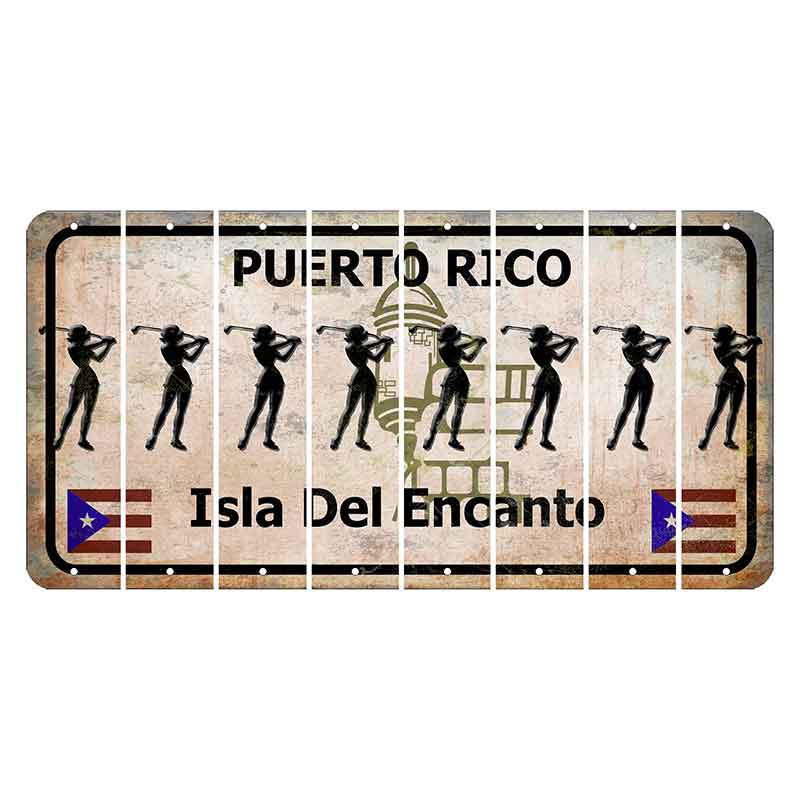 Puerto Rico White Isla Del Encanto Cut License Plate Strips (Set of 8) Female Golfer