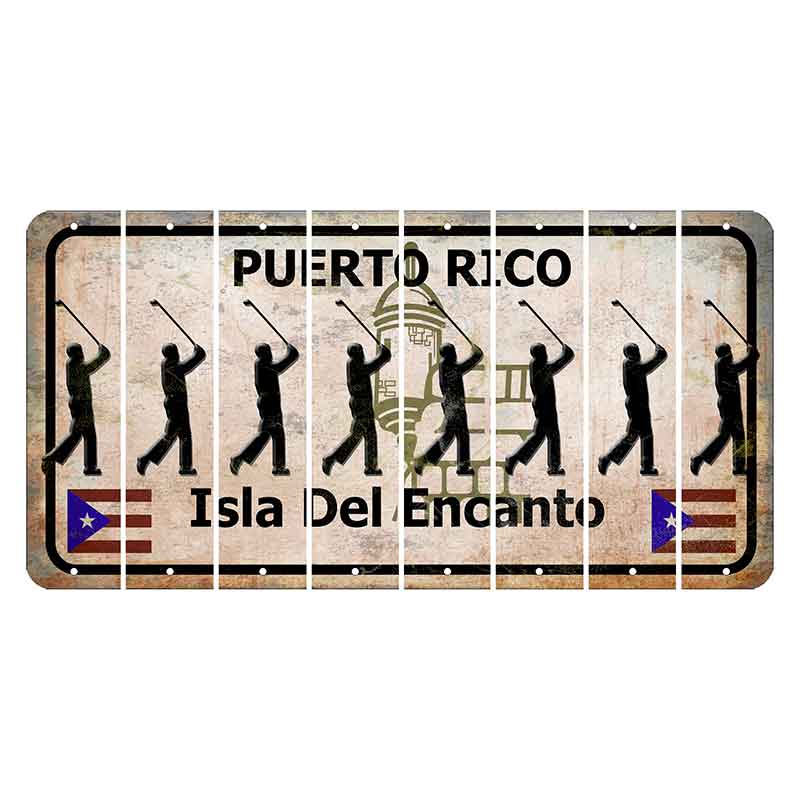 Puerto Rico White Isla Del Encanto Cut License Plate Strips (Set of 8) Male Golfer