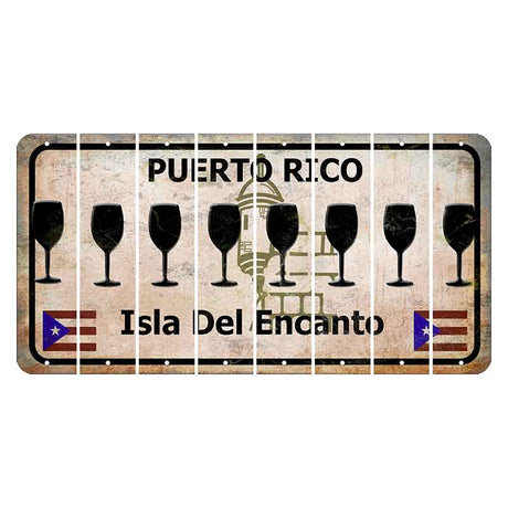 Puerto Rico White Isla Del Encanto Cut License Plate Strips (Set of 8) Wine Glass